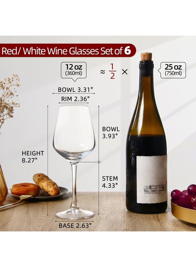 SHYRC Wine Glasses Set of 6, 12oz Clear Red/White Wine Glasses, Long Stem Glasses for Party, Wedding and Home - Image 2